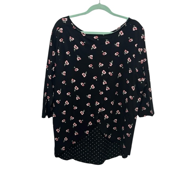 J.Jill black floral polka dot 3/4 sleeve tunic top size 2X - Picture 4 of 10